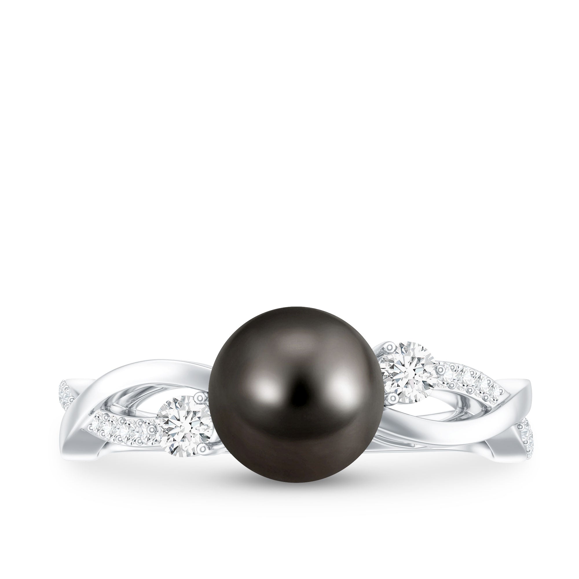 Tahitian Pearl and Diamond Crossover Engagement Ring