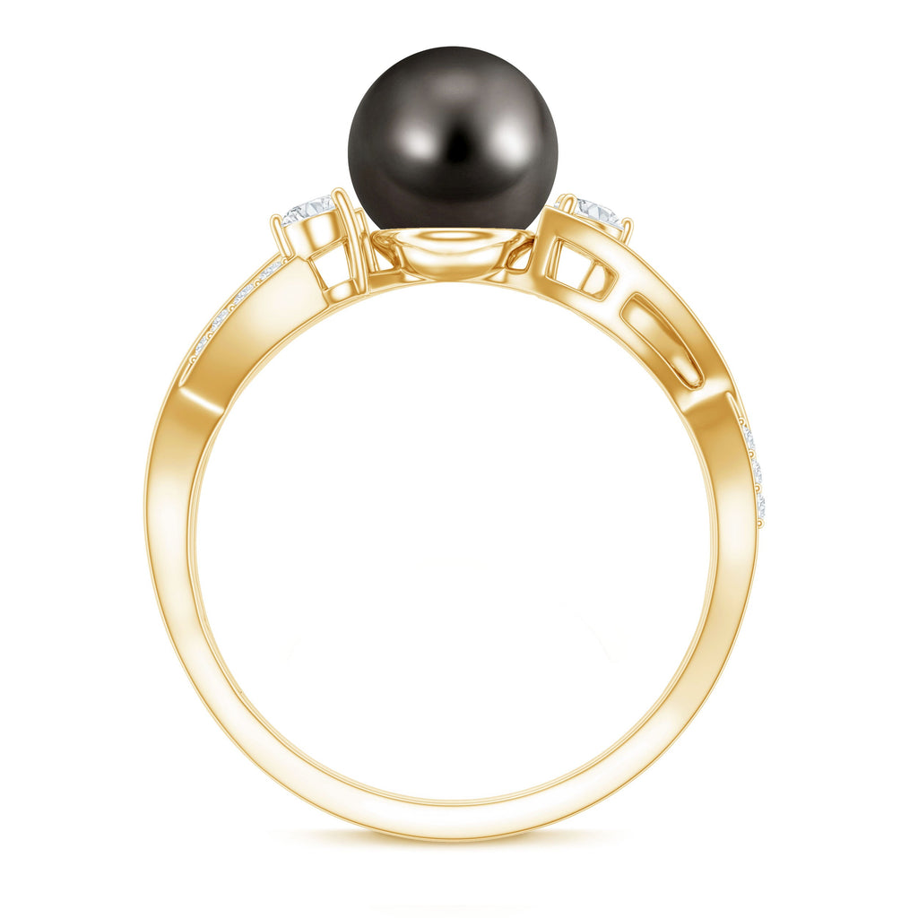 Tahitian Pearl and Diamond Crossover Engagement Ring