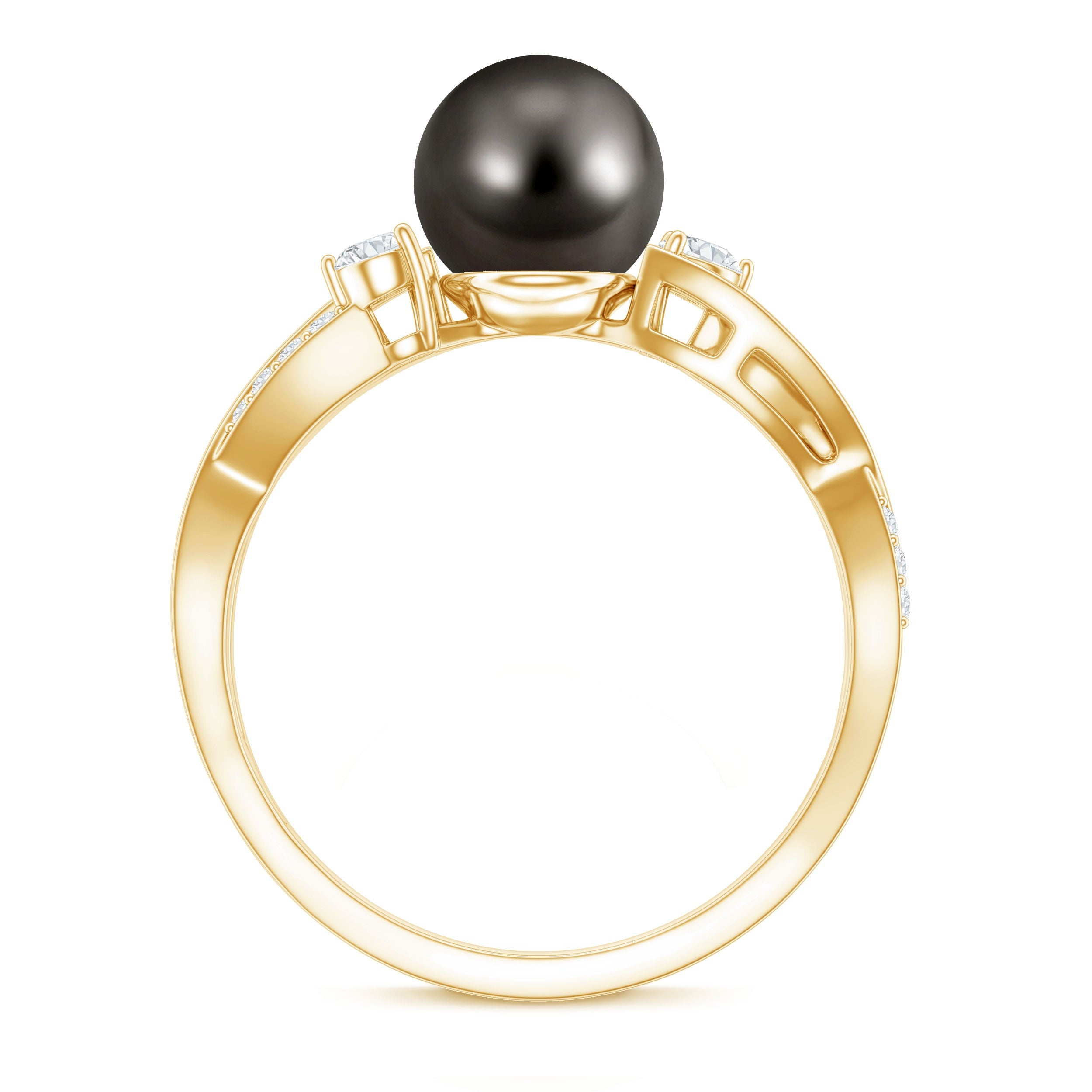 Tahitian Pearl and Diamond Crossover Engagement Ring