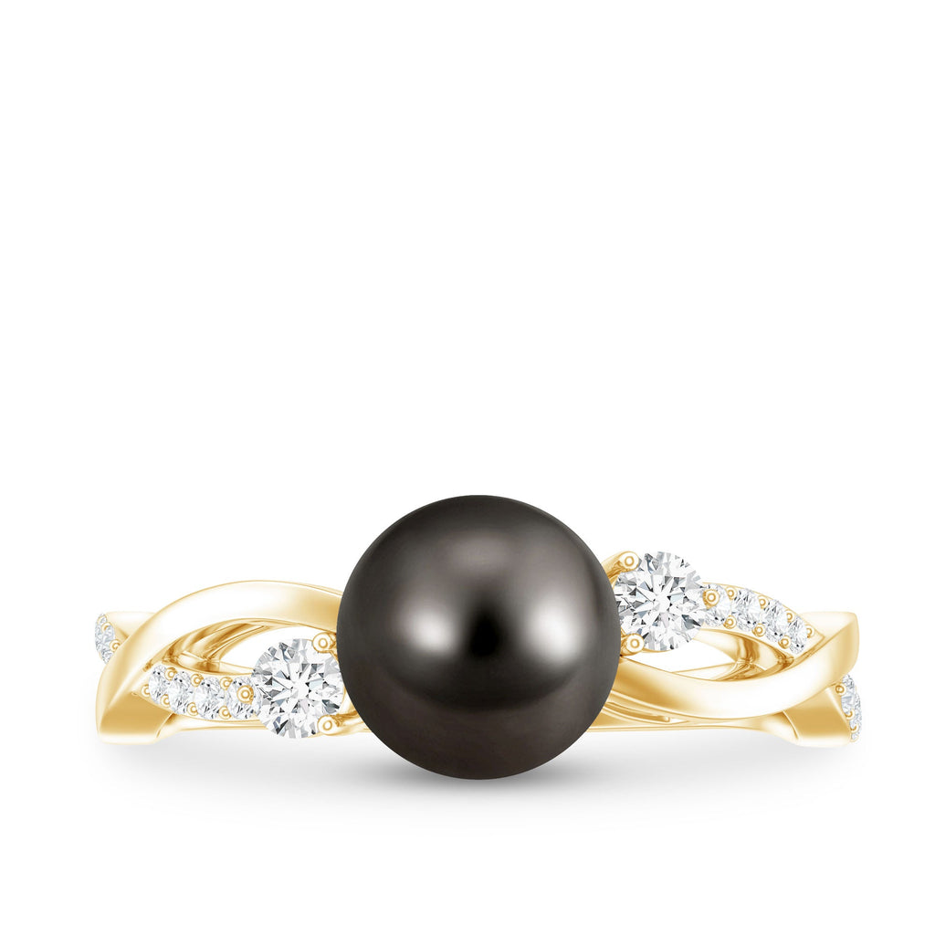 Tahitian Pearl and Diamond Crossover Engagement Ring