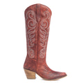 Myra Nalejandra Leather Boots for Women – Western Swirl Stitching, Low Block Heel for Country Style and Everyday Comfort