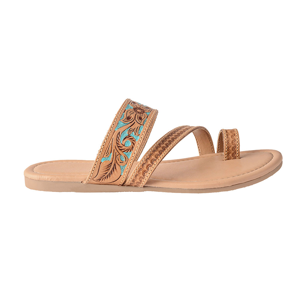 Myra Lannie Mae Handtooled Leather Slides for Women – Handstitched, Toe-Loop Slippers for Everyday Summer Comfort