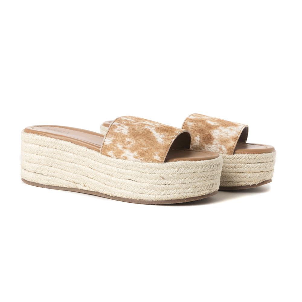 Mesa Mane Hairon Leather Sandals in Brown & White