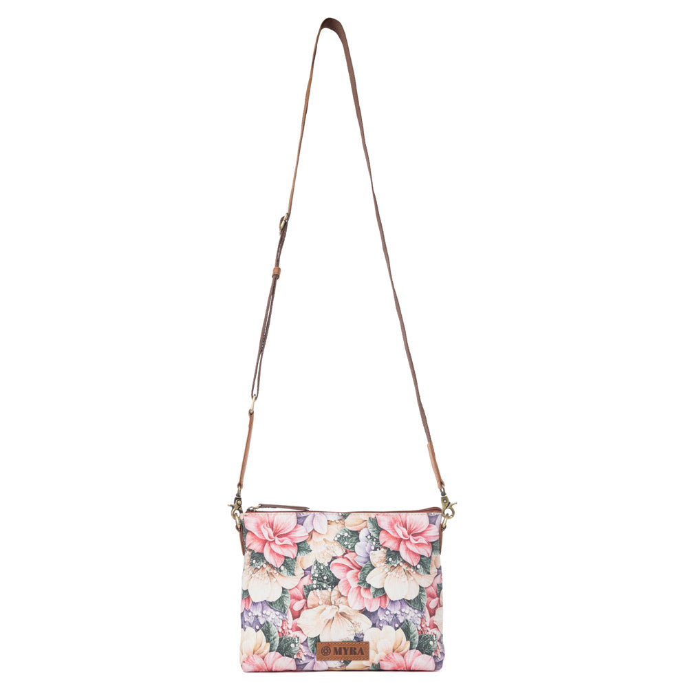 Myra Wildflower Trail Cotton & Leather Crossbody Bag in Vintage Rose