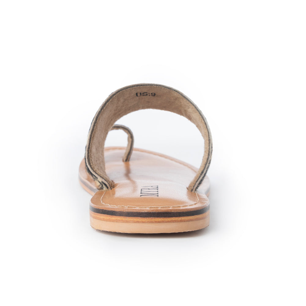 Myra Cattle Trail Hairon Leather Sandals in Ivory Cowhide