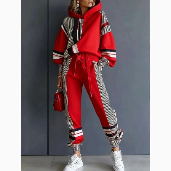 Plus Size Striped Sweatshirt & Pants Set