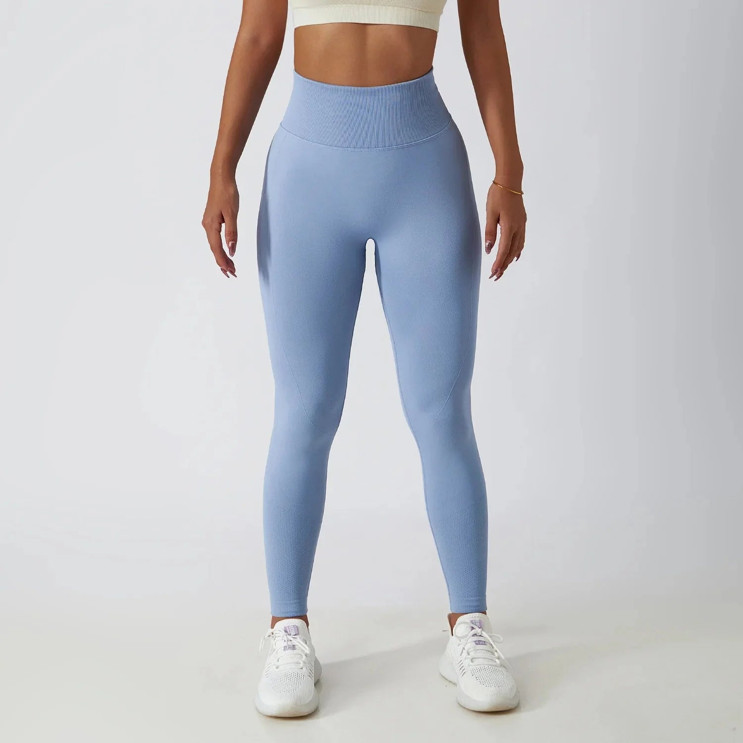 Nahtlose gerippte Yoga-Leggings – Bauchkontrolle