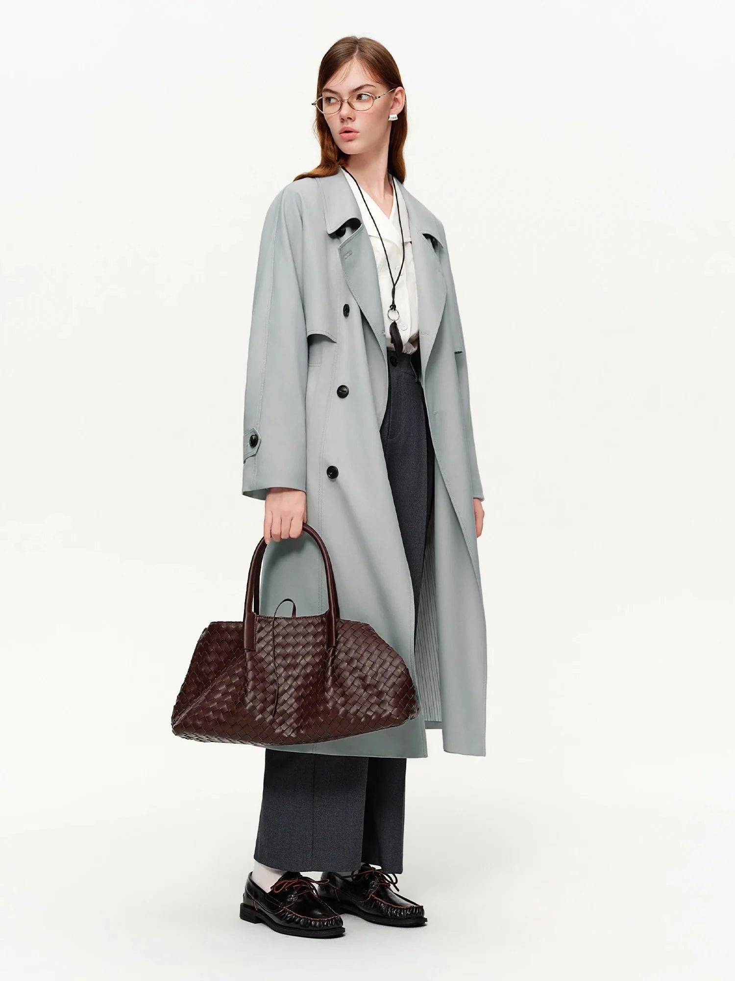 Women’s Khaki Double-Breasted Trench Coat Classic Long Fit