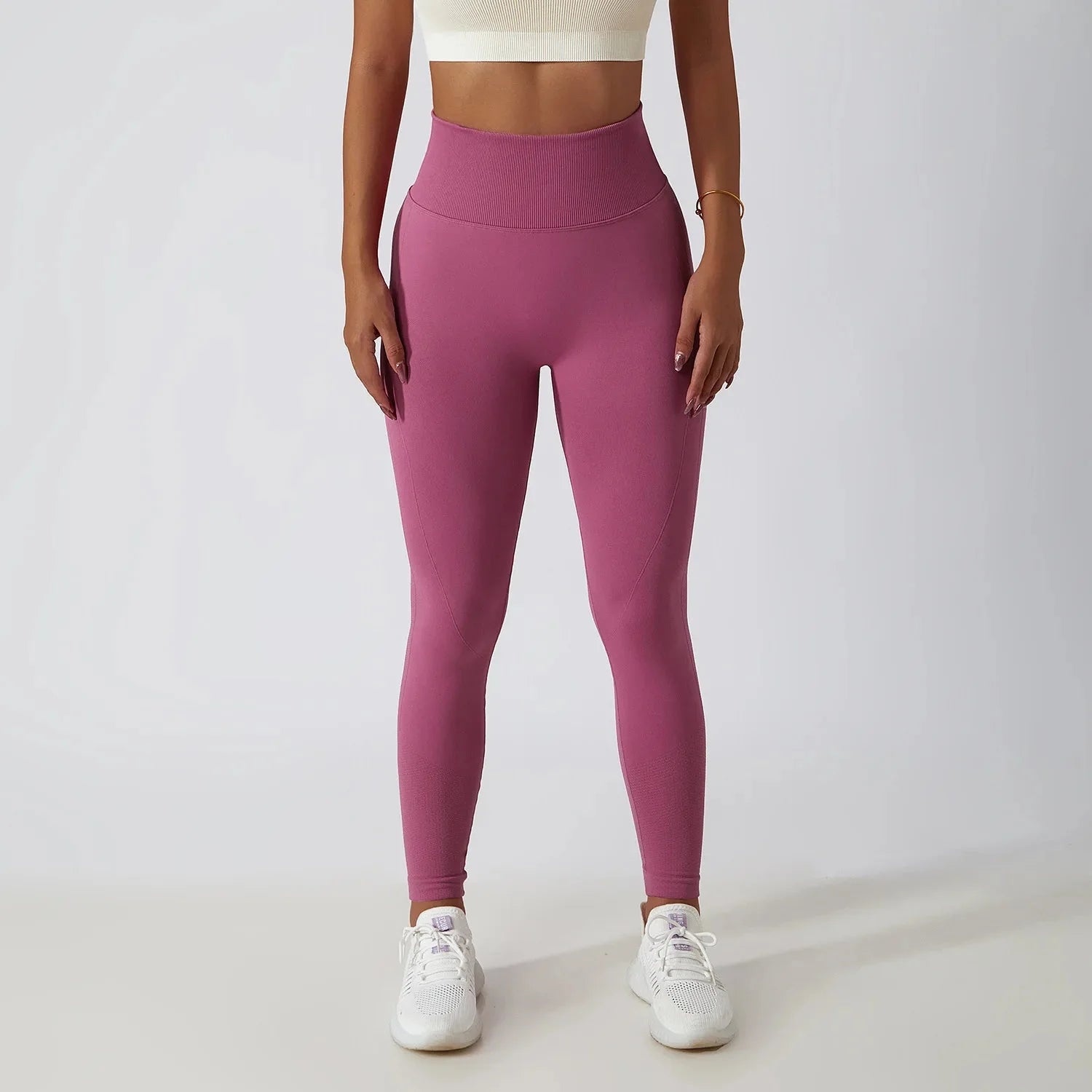 Nahtlose gerippte Yoga-Leggings – Bauchkontrolle
