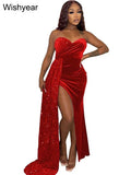 Elegant Sparkly Bodycon Long Dresses with Trail