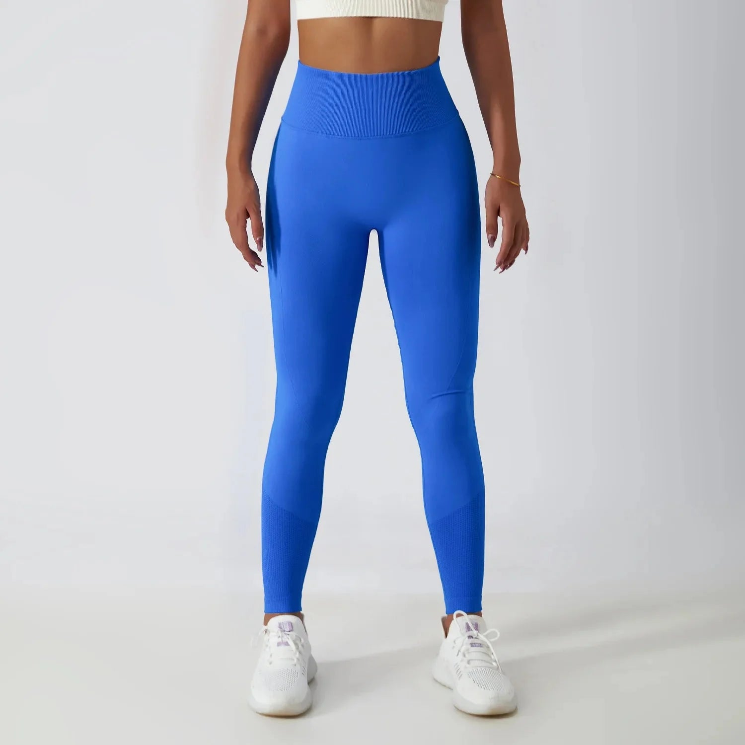 Nahtlose gerippte Yoga-Leggings – Bauchkontrolle
