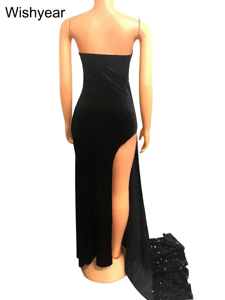 Elegant Sparkly Bodycon Long Dresses with Trail