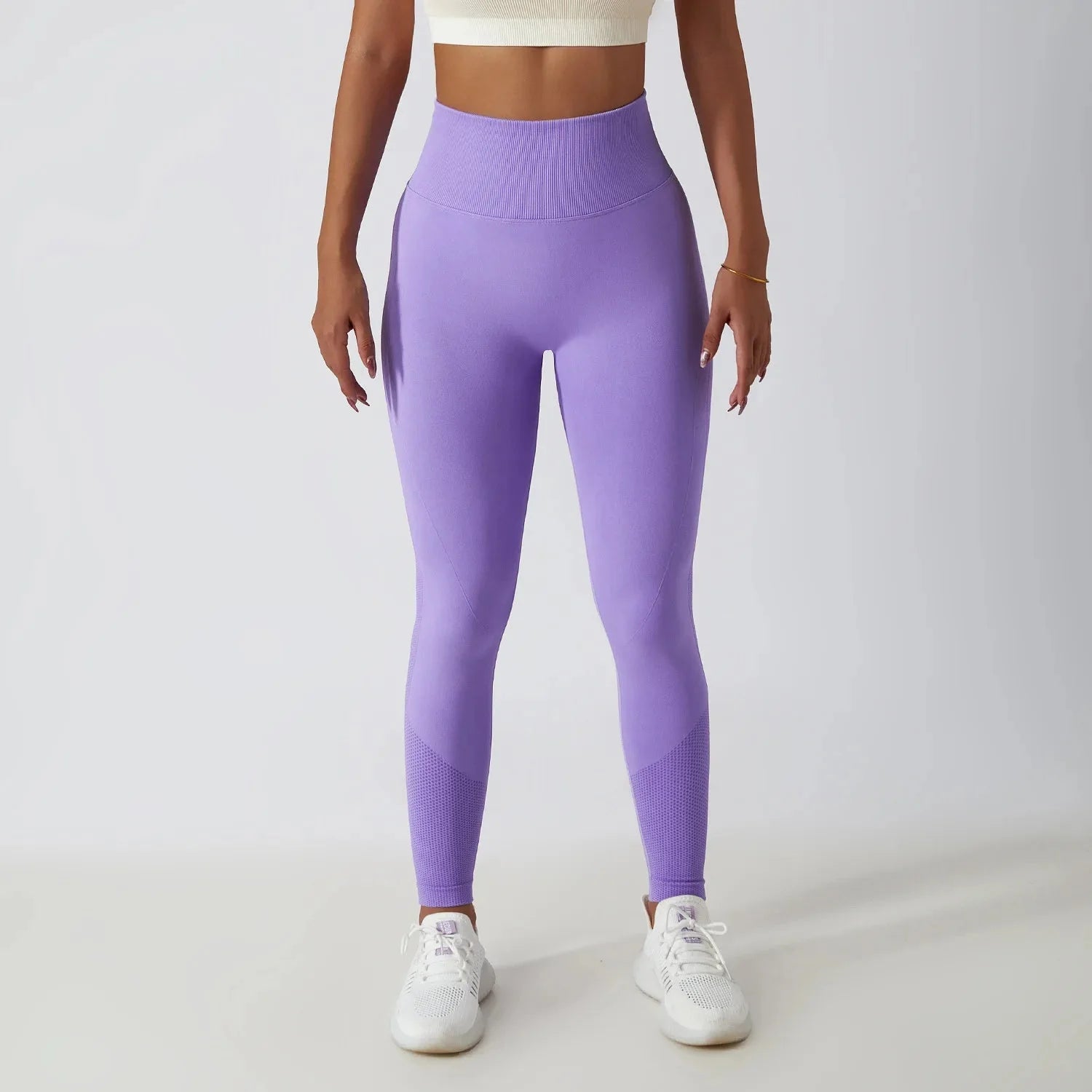 Nahtlose gerippte Yoga-Leggings – Bauchkontrolle