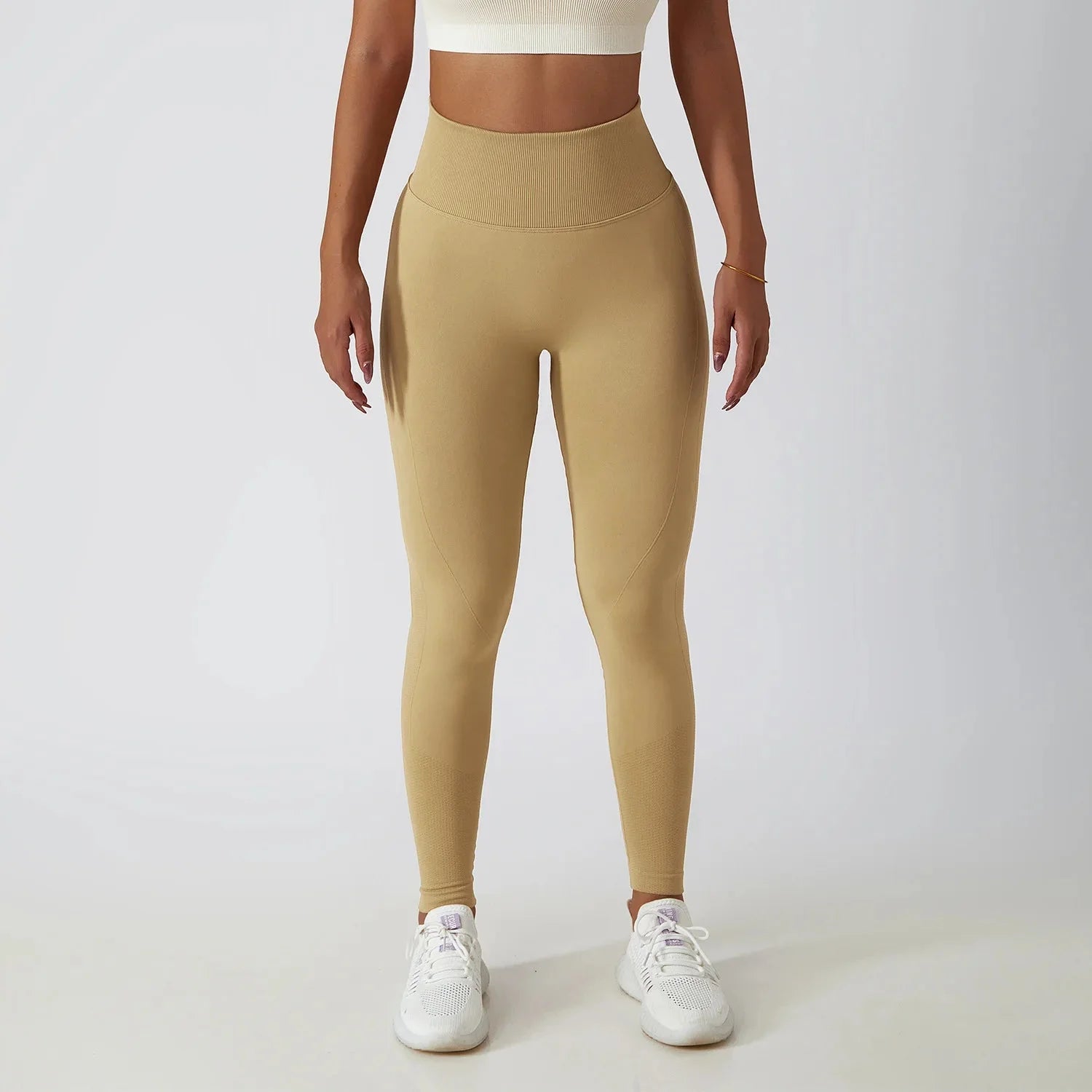 Nahtlose gerippte Yoga-Leggings – Bauchkontrolle