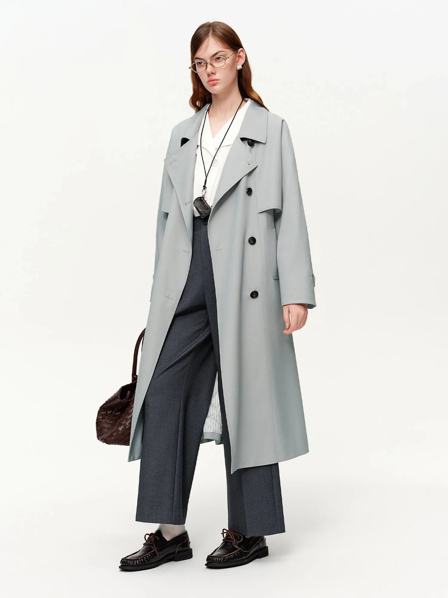 Women’s Khaki Double-Breasted Trench Coat Classic Long Fit