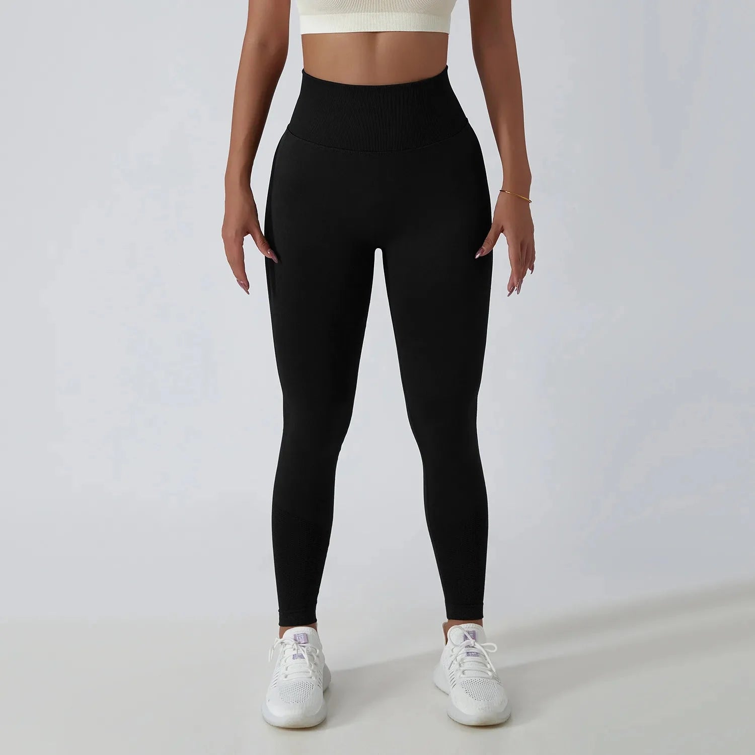 Nahtlose gerippte Yoga-Leggings – Bauchkontrolle