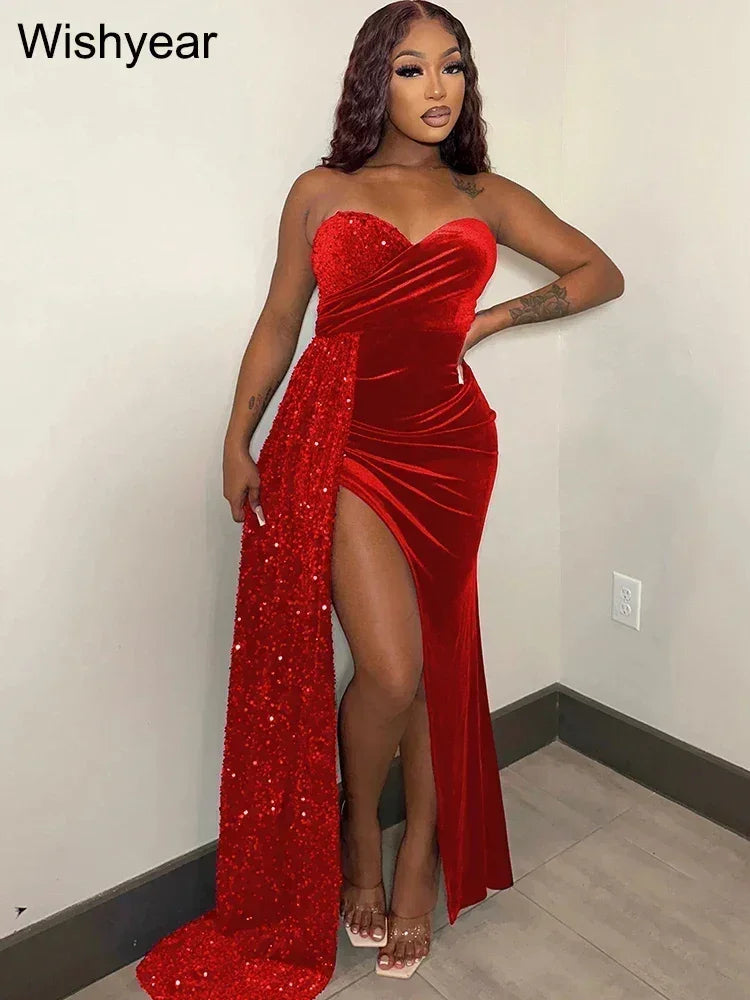 Elegant Sparkly Bodycon Long Dresses with Trail