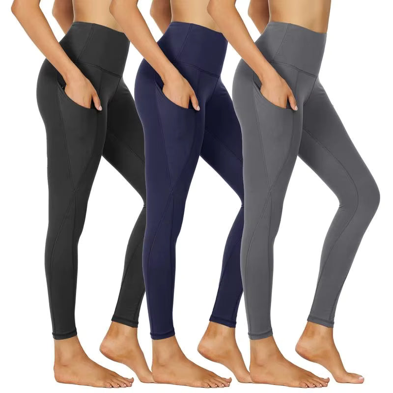 3er-Pack hochtaillierte Capri-Yogahose mit schrägen Taschen