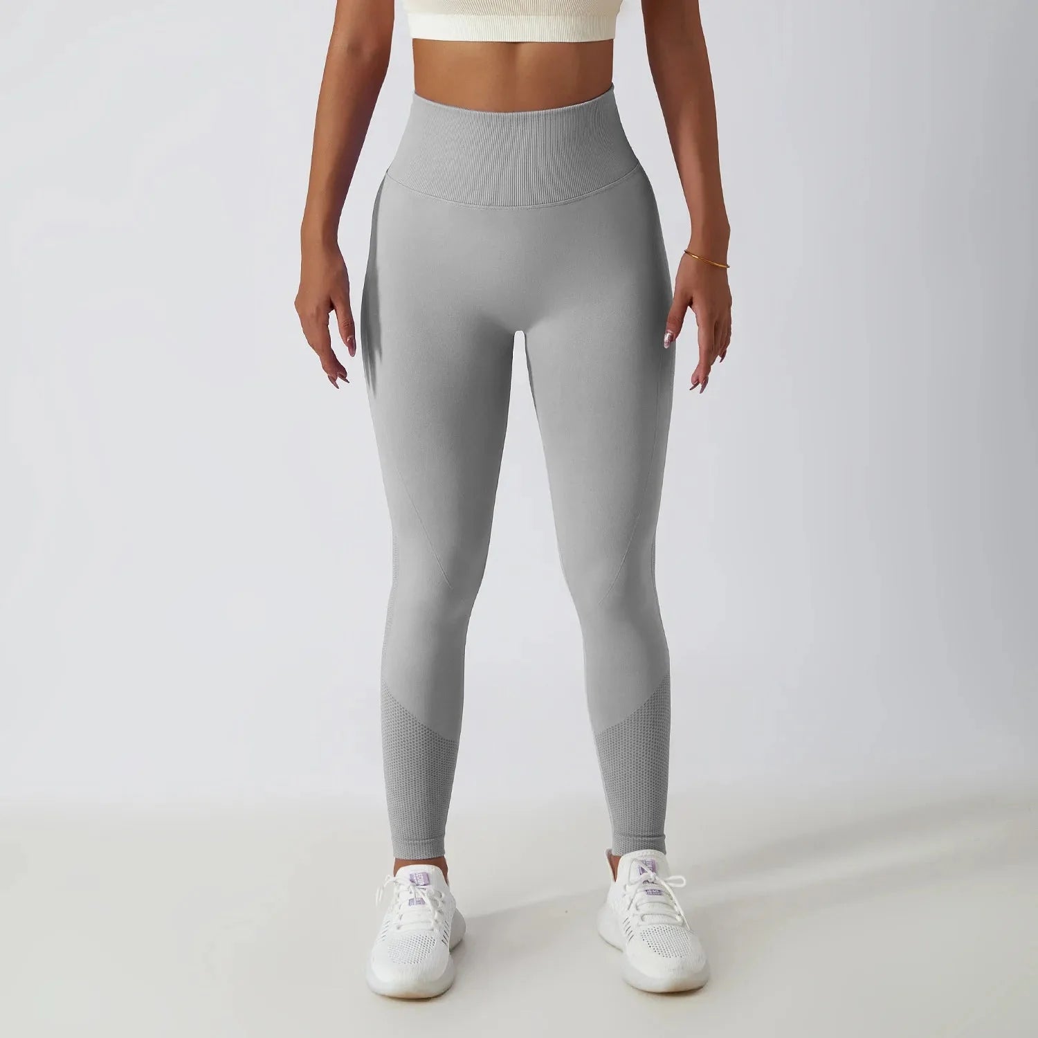 Nahtlose gerippte Yoga-Leggings – Bauchkontrolle