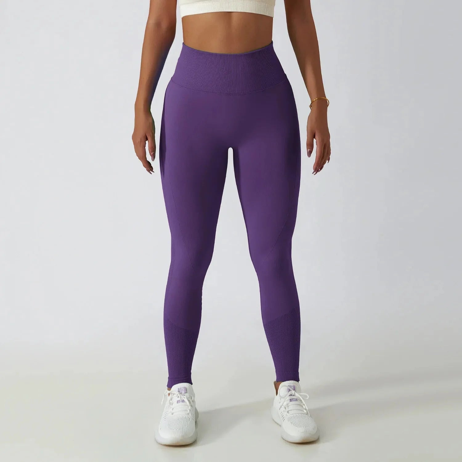 Nahtlose gerippte Yoga-Leggings – Bauchkontrolle
