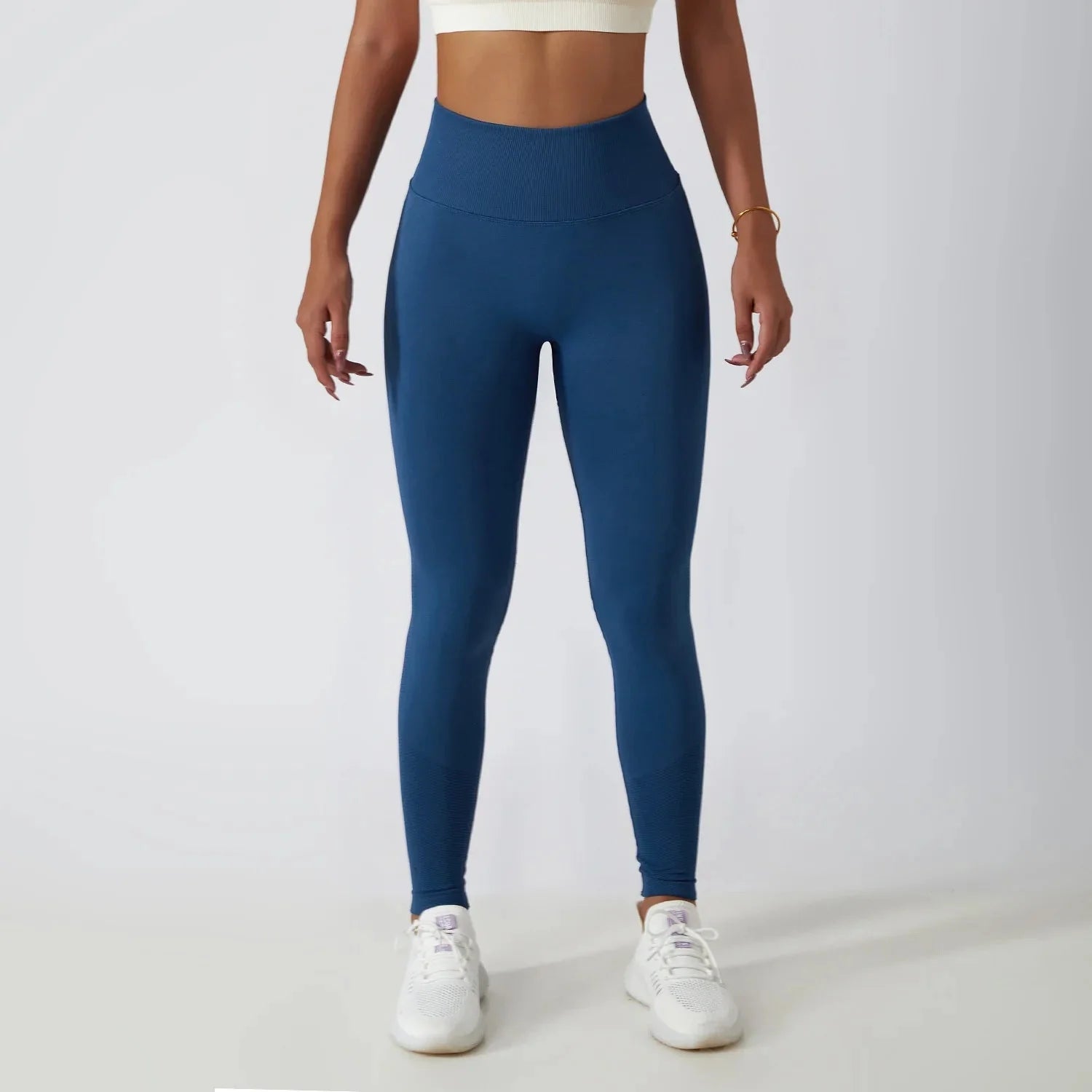 Nahtlose gerippte Yoga-Leggings – Bauchkontrolle