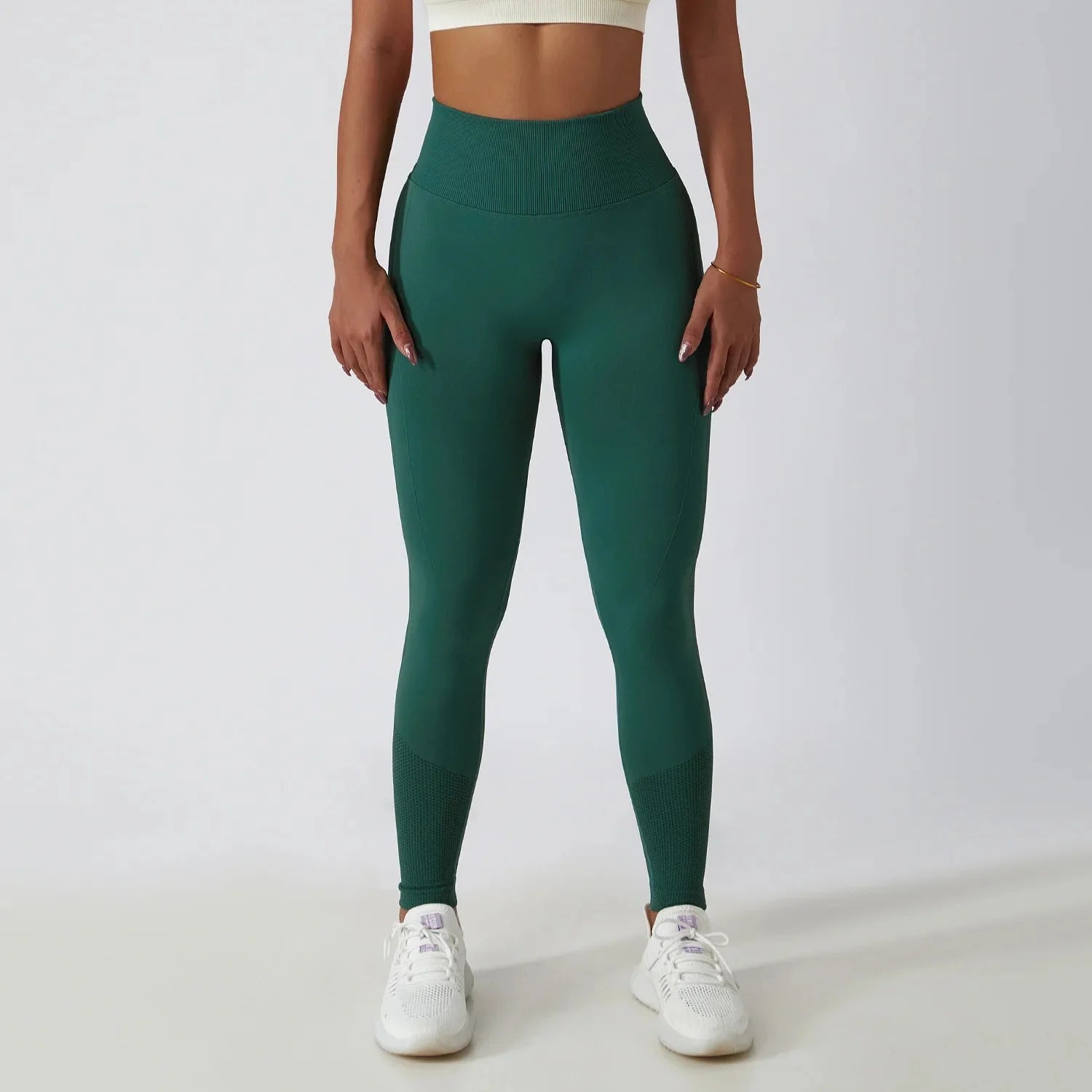 Nahtlose gerippte Yoga-Leggings – Bauchkontrolle