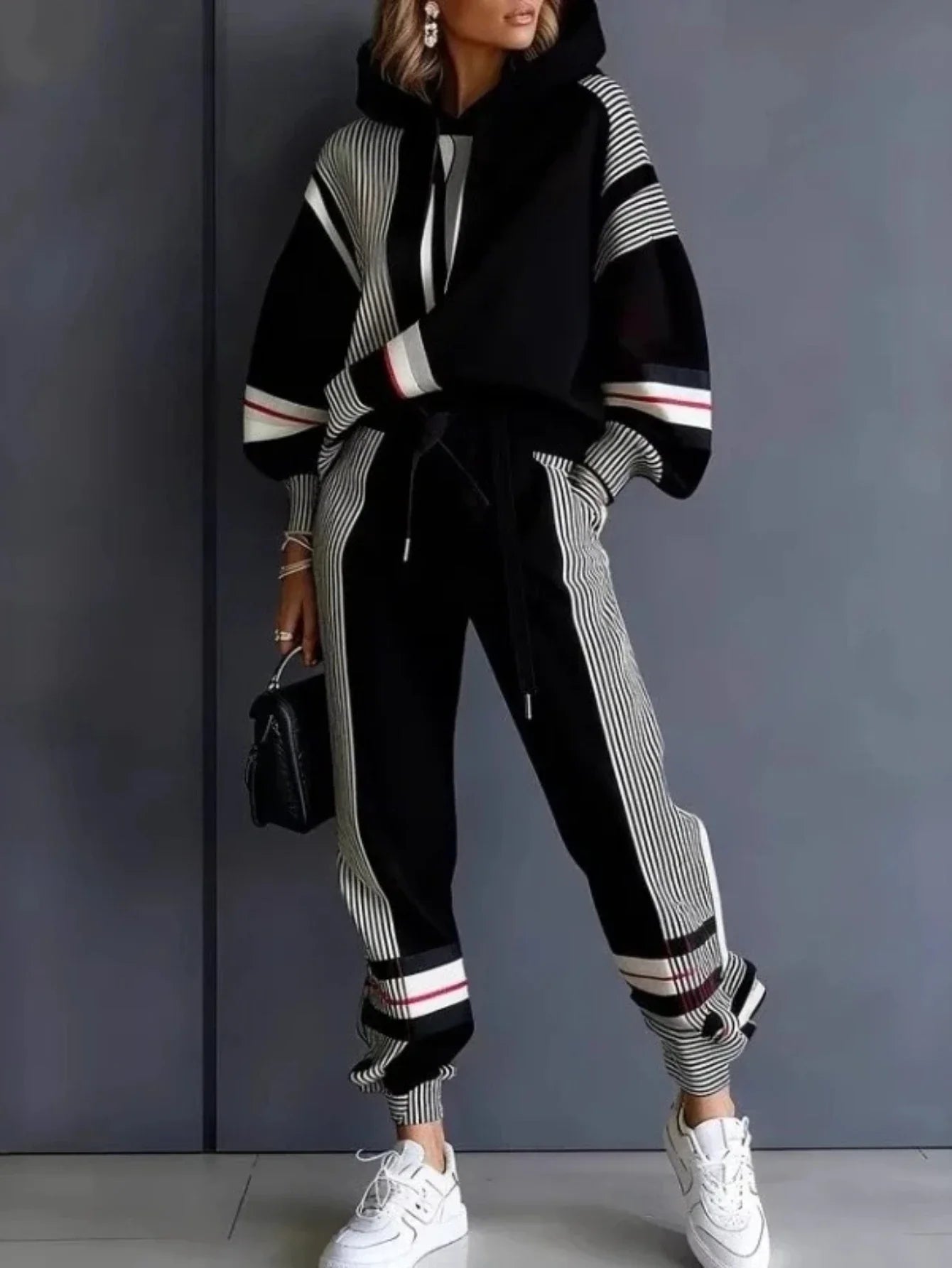 Plus Size Striped Sweatshirt & Pants Set