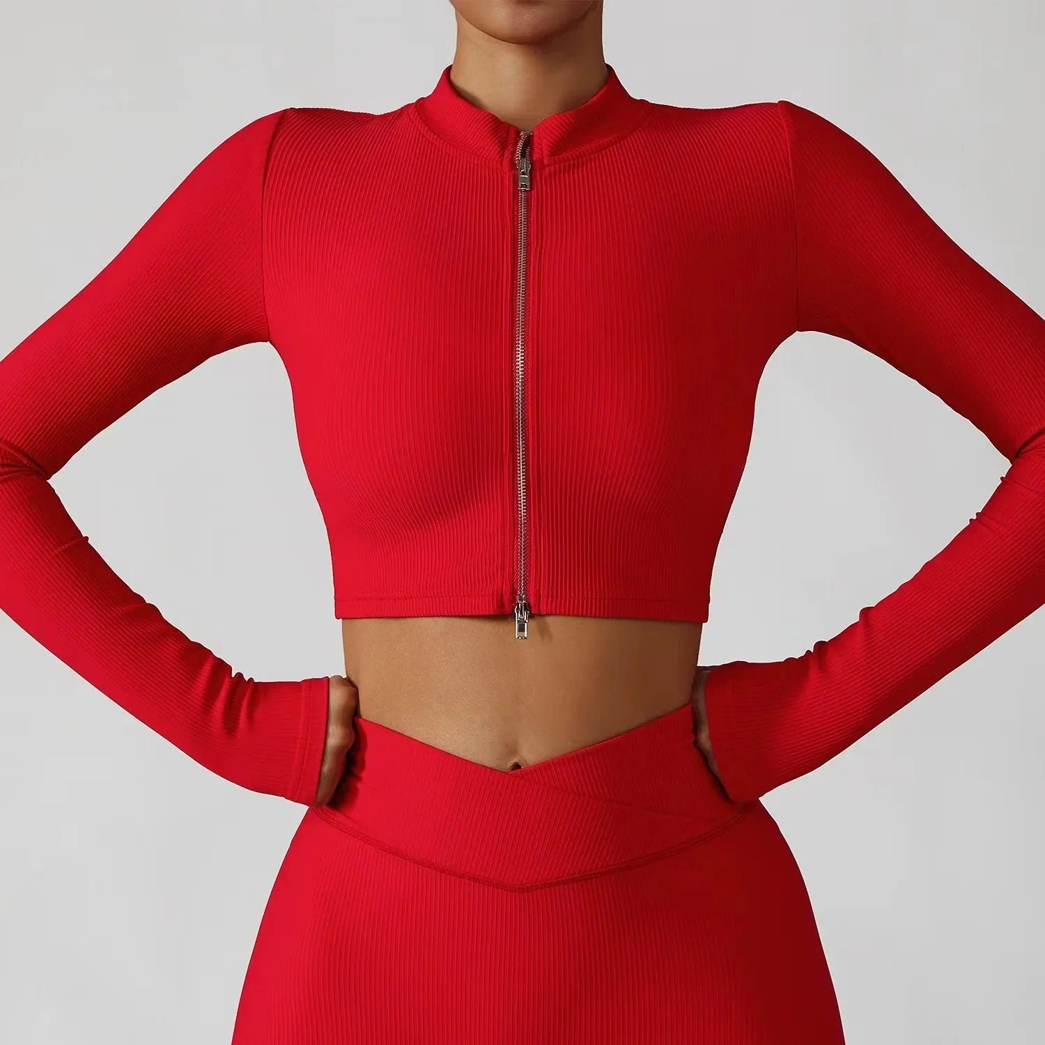 3-teiliges nahtloses Yoga-Set – Jacke, BH & Leggings