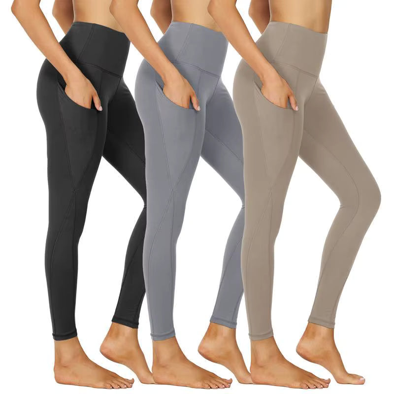 3er-Pack hochtaillierte Capri-Yogahose mit schrägen Taschen
