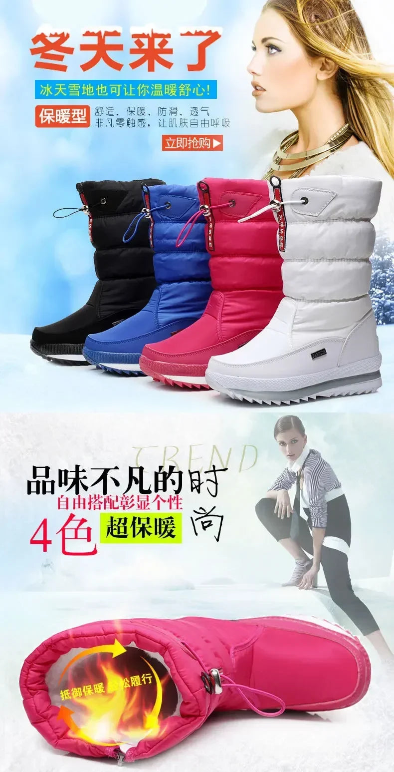 Winter Boots for Women Fashion Thick Plush Waterproof Non-slip Boots Couple Winter Shoes High Quality Warm Fur Boots New Zapatos