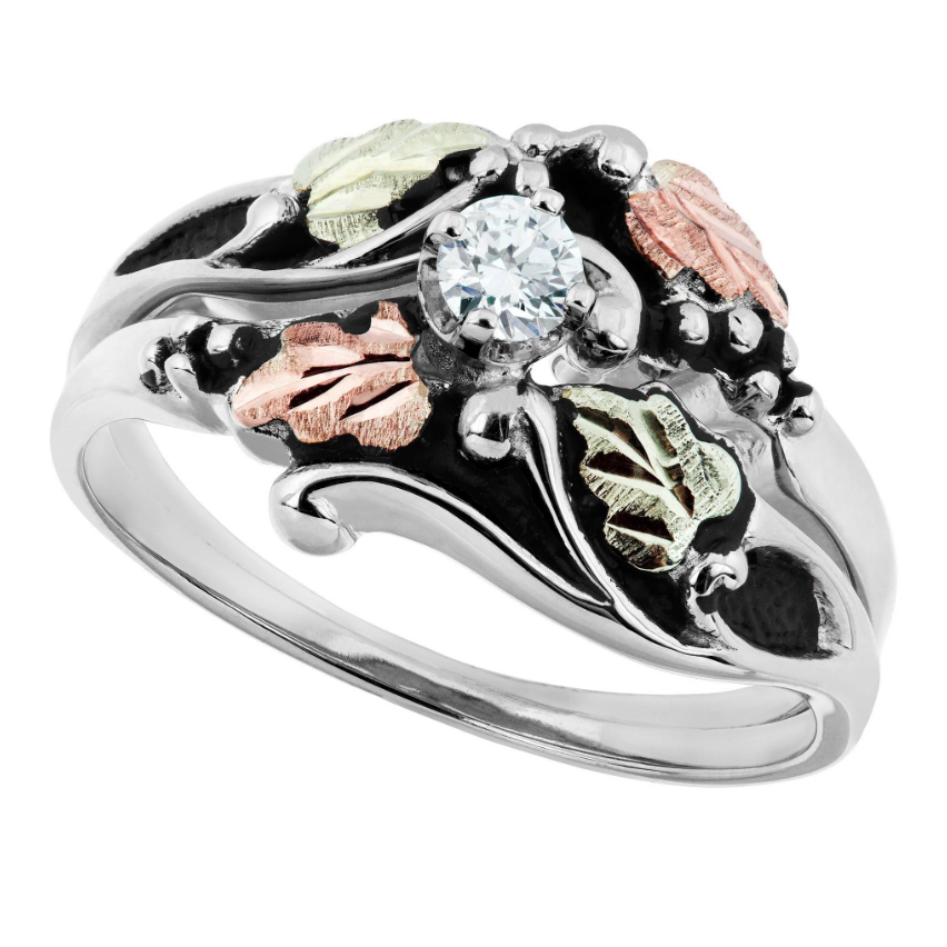 Antiqued Diamond - Black Hills Gold Engagement & Wedding Ring Set