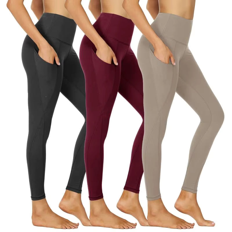3er-Pack hochtaillierte Capri-Yogahose mit schrägen Taschen