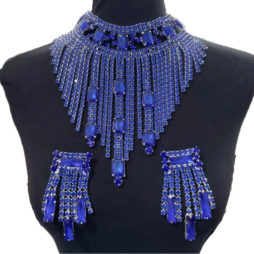 Rhinestone Tassel Earring & Necklace Jewelry Set