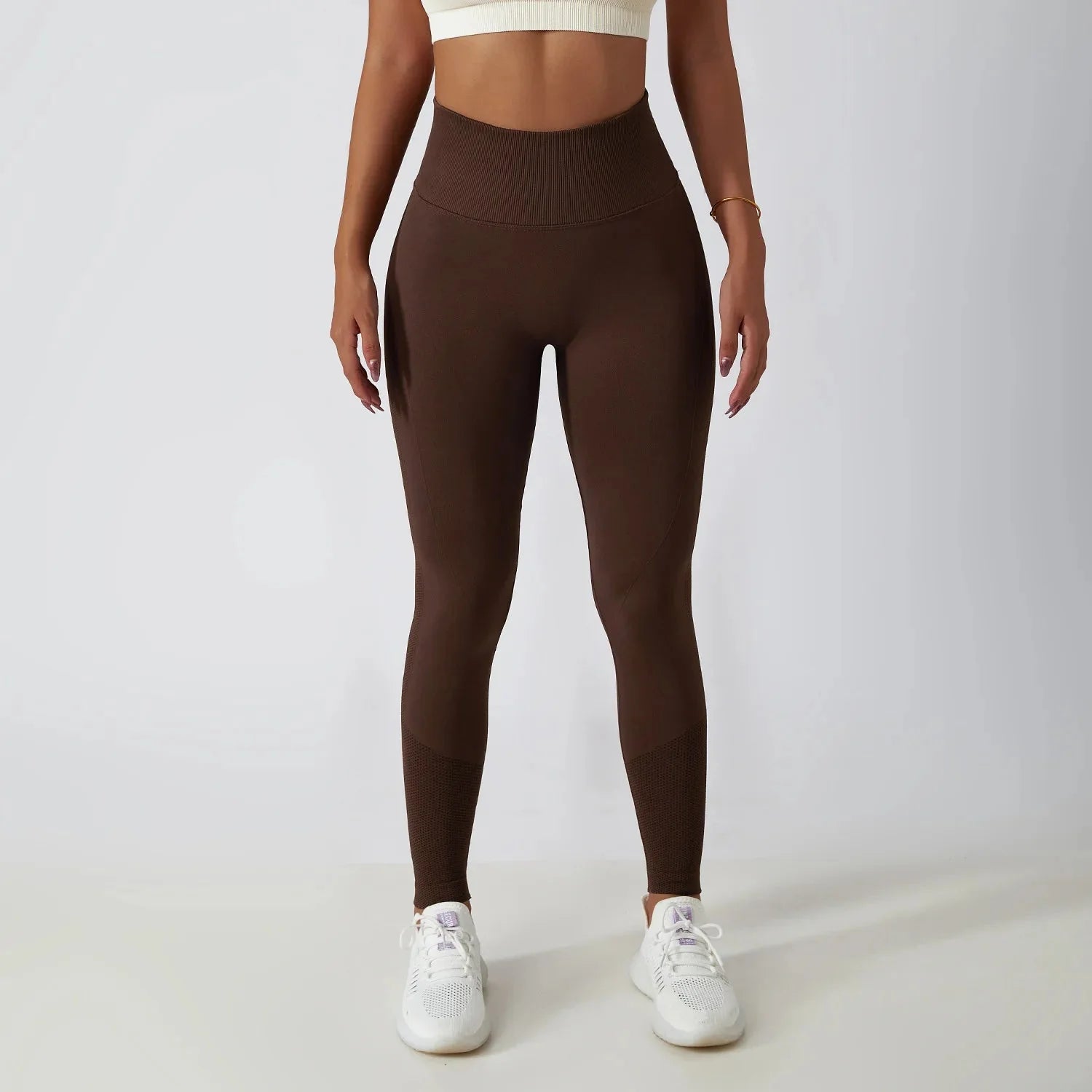 Nahtlose gerippte Yoga-Leggings – Bauchkontrolle