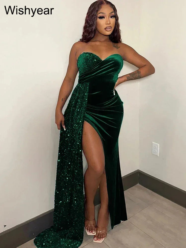 Elegant Sparkly Bodycon Long Dresses with Trail