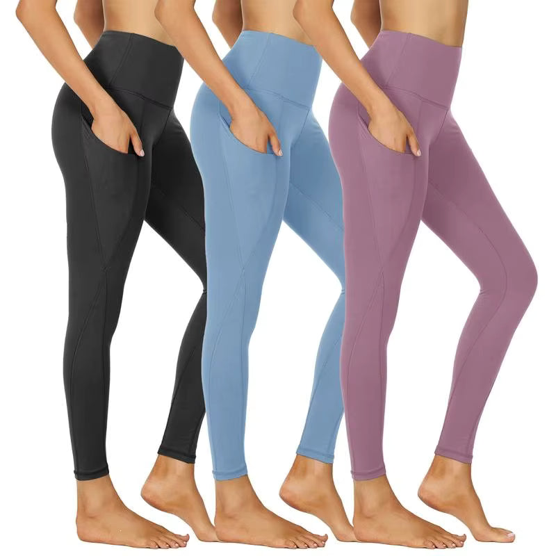3er-Pack hochtaillierte Capri-Yogahose mit schrägen Taschen