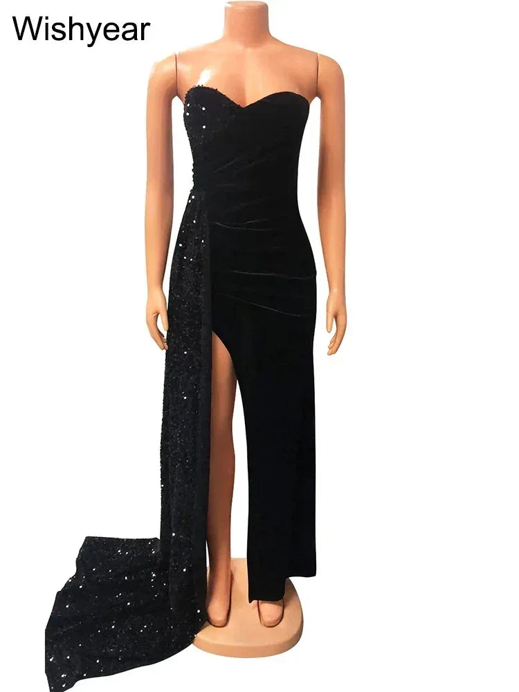 Elegant Sparkly Bodycon Long Dresses with Trail