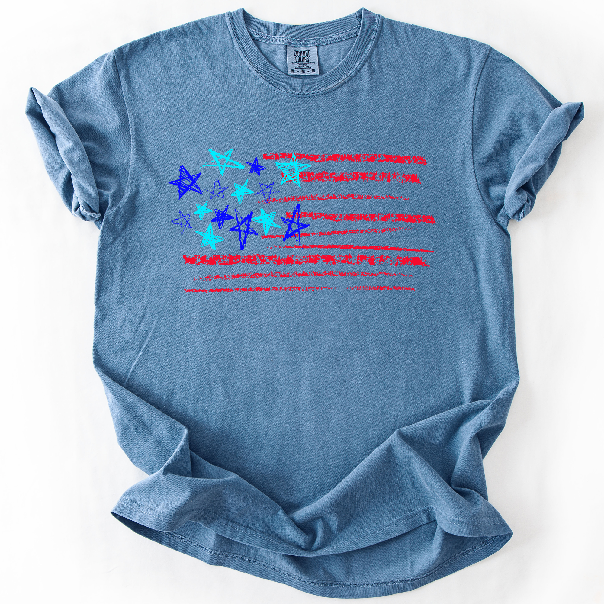 Sketched Flag, Fourth of July, America, Patriotic, USA, Comfort Colors T-Shirt