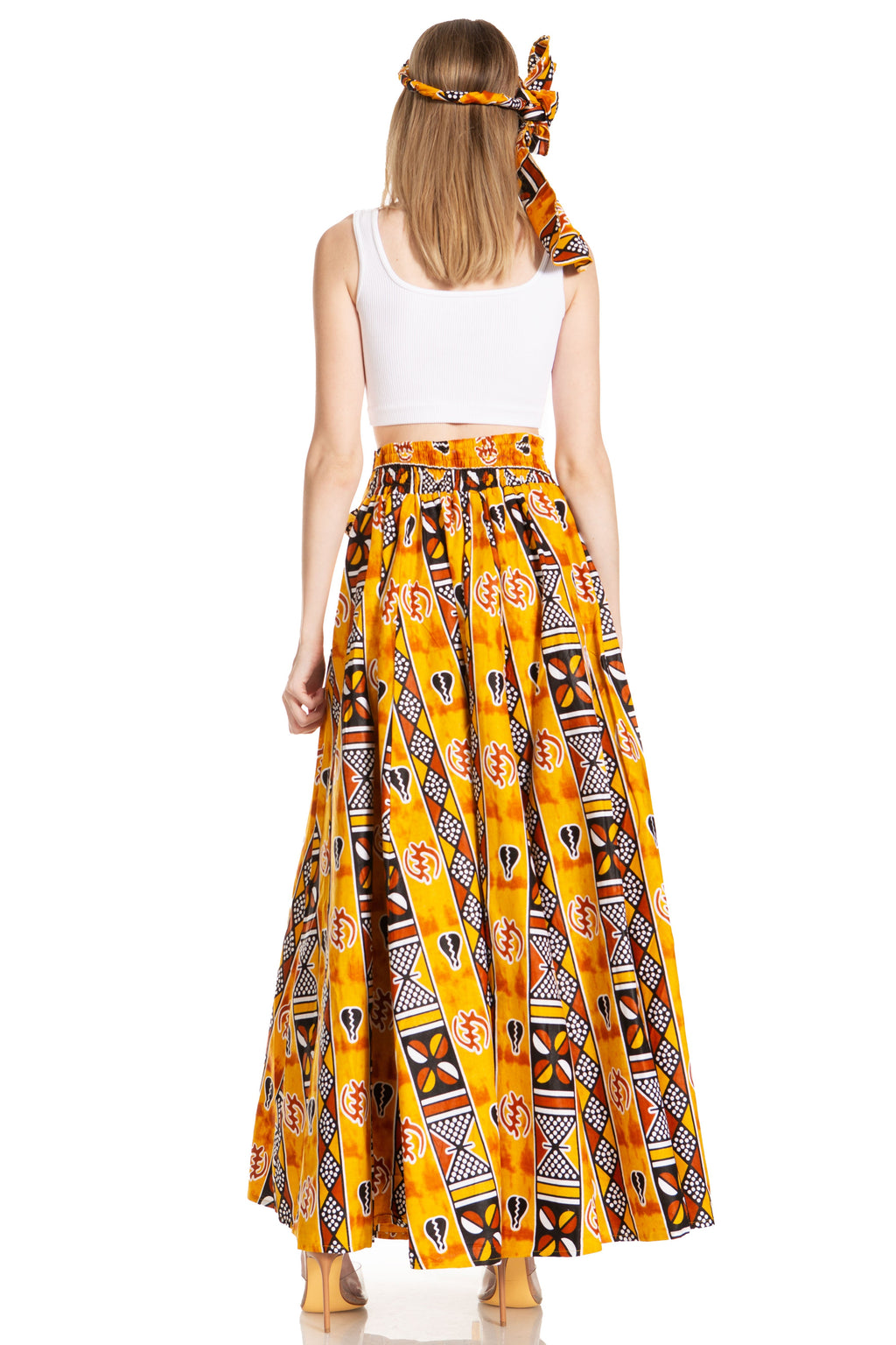 Sakkas Asma's Second Convertible Traditional Wax Print Maxi Skirt with Adjustable Straps