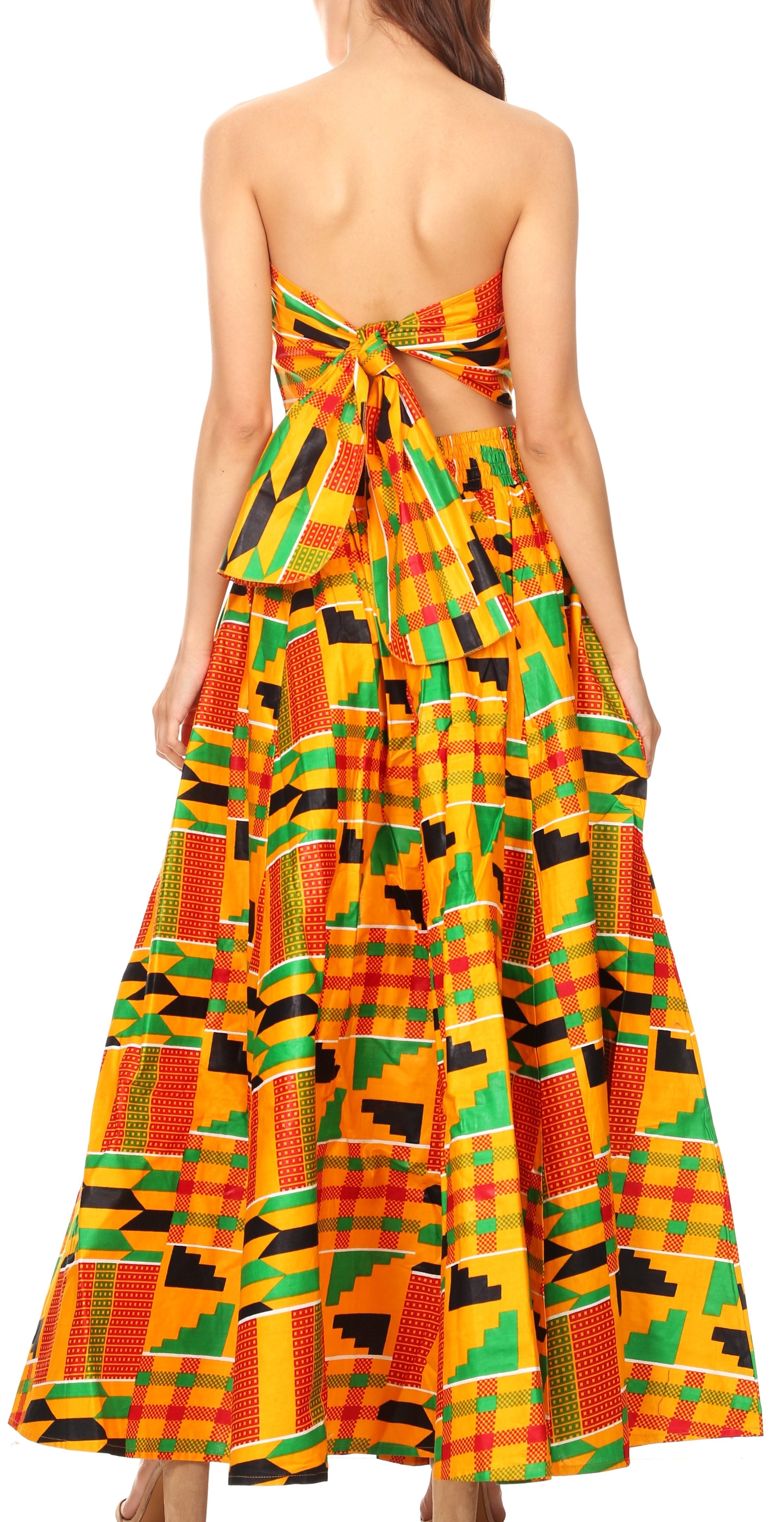 Sakkas Asma Convertible Traditional Wax Print Adjustable Strap Maxi Skirt | Dress