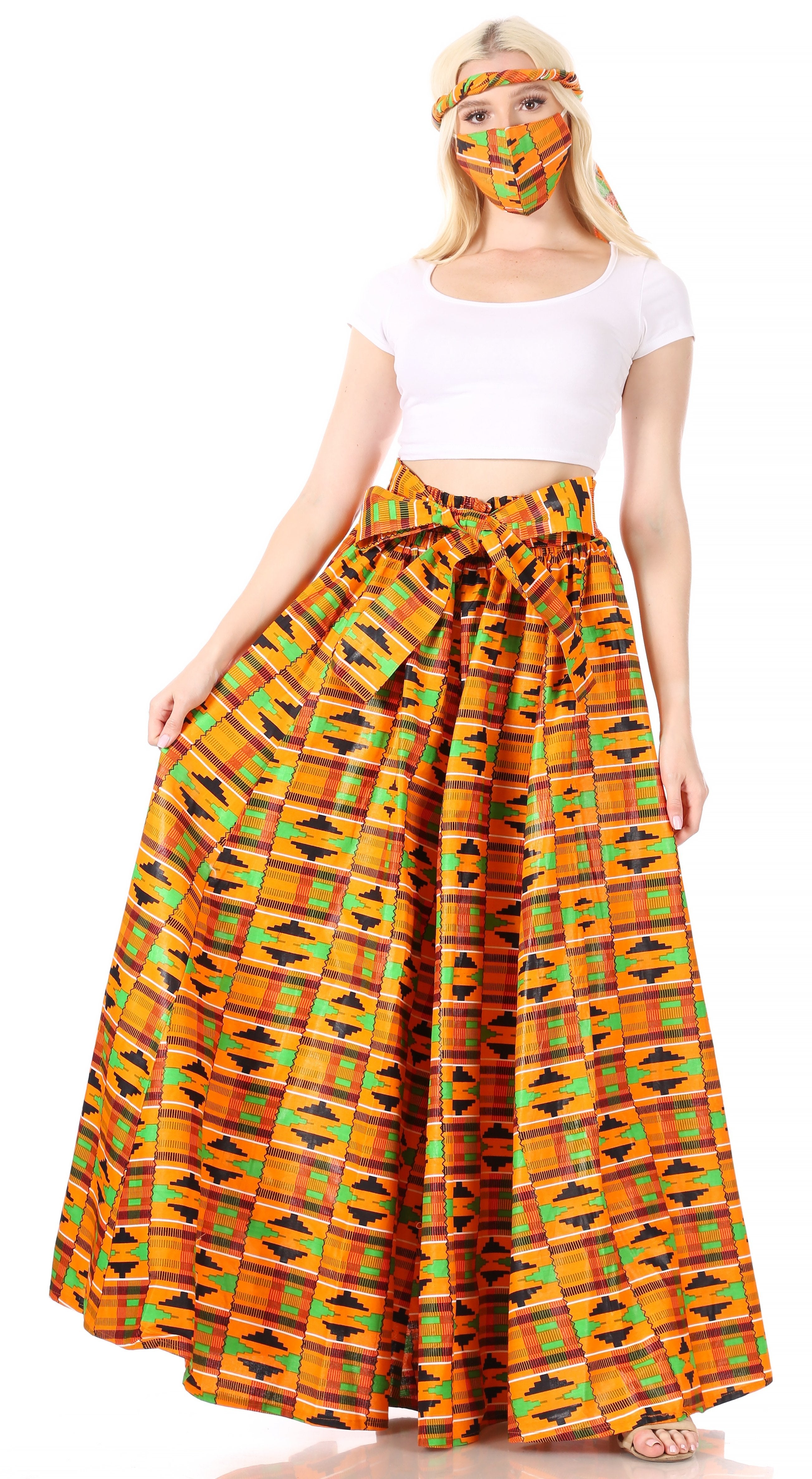 Sakkas Asma Convertible Traditional Wax Print Adjustable Strap Maxi Skirt | Dress