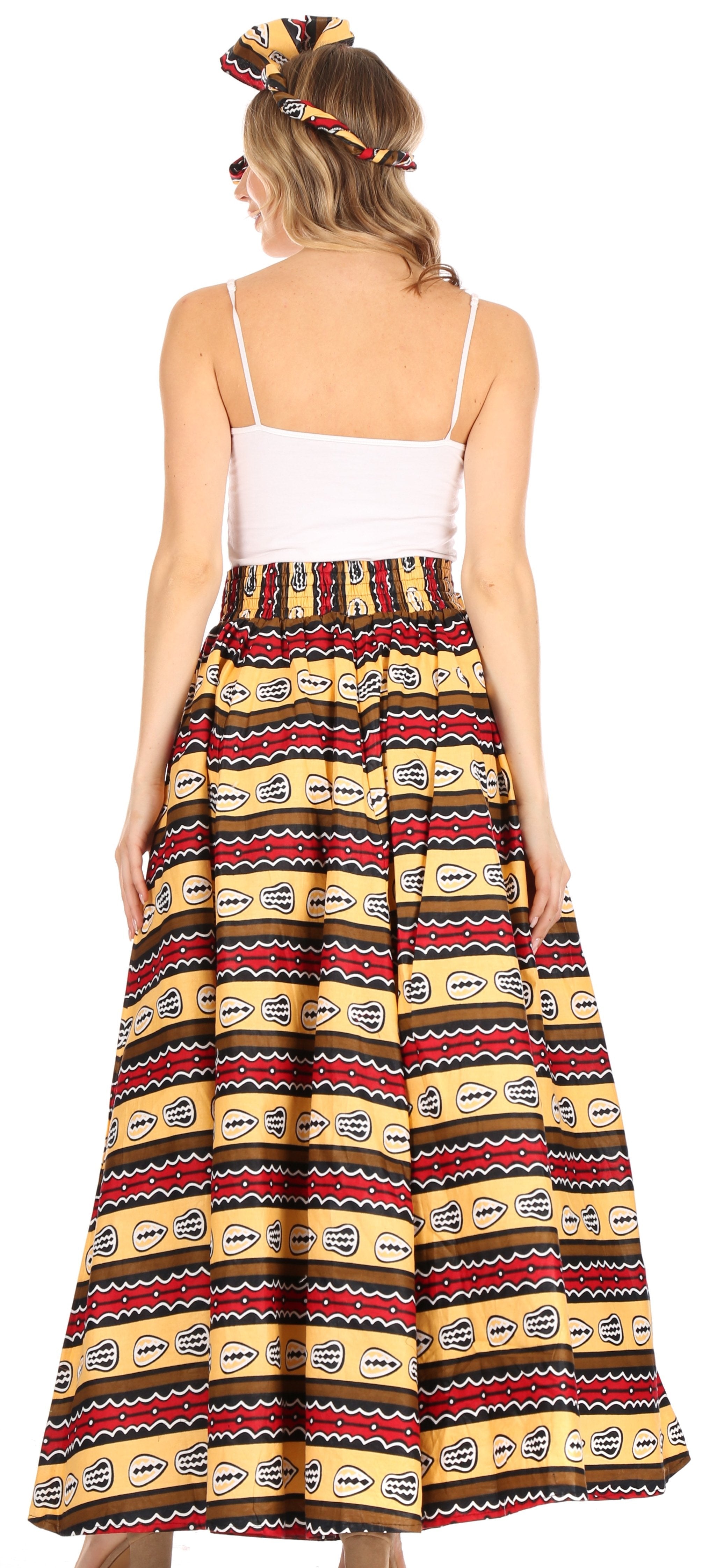 Sakkas Asma Convertible Traditional Wax Print Adjustable Strap Maxi Skirt | Dress
