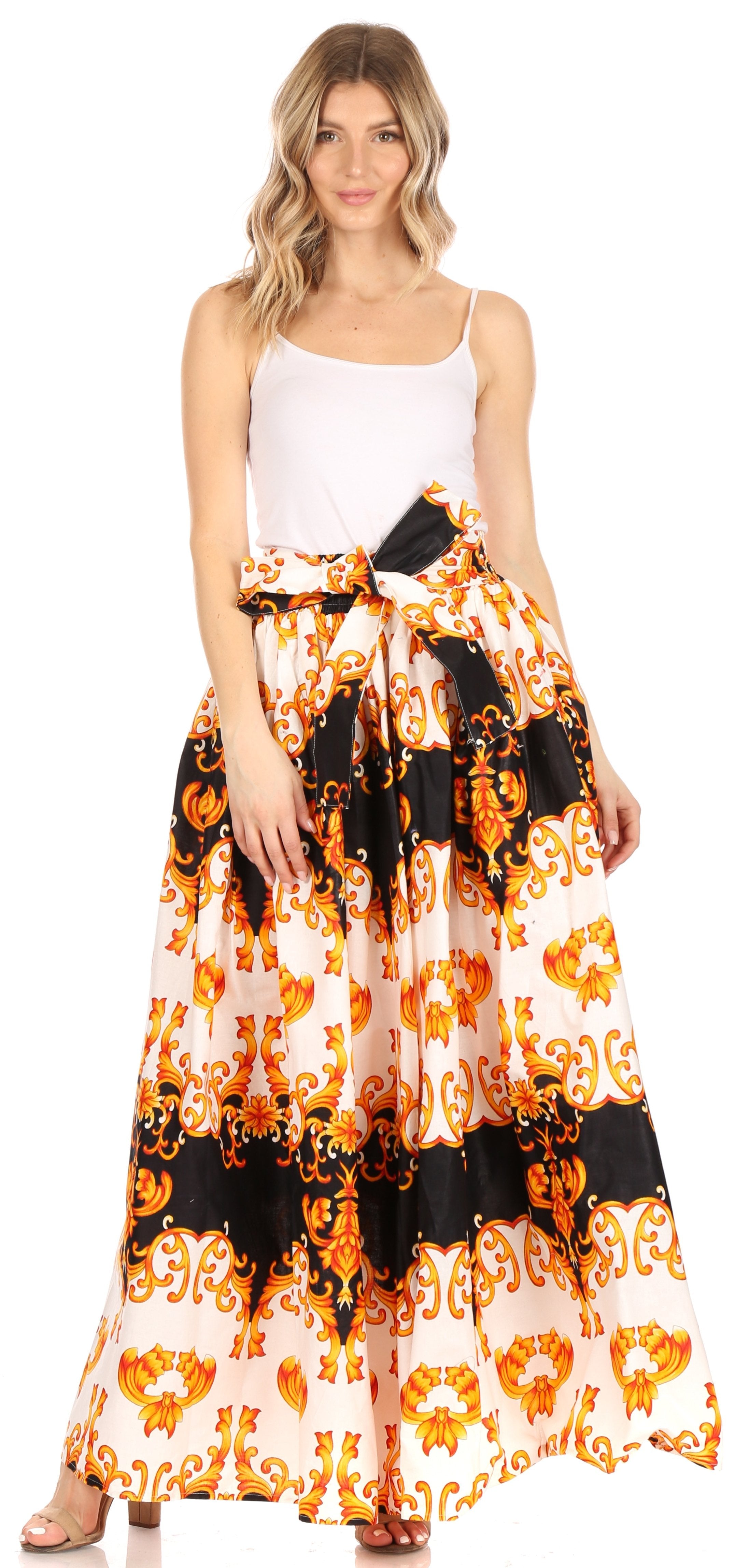 Sakkas Asma Convertible Traditional Wax Print Adjustable Strap Maxi Skirt | Dress