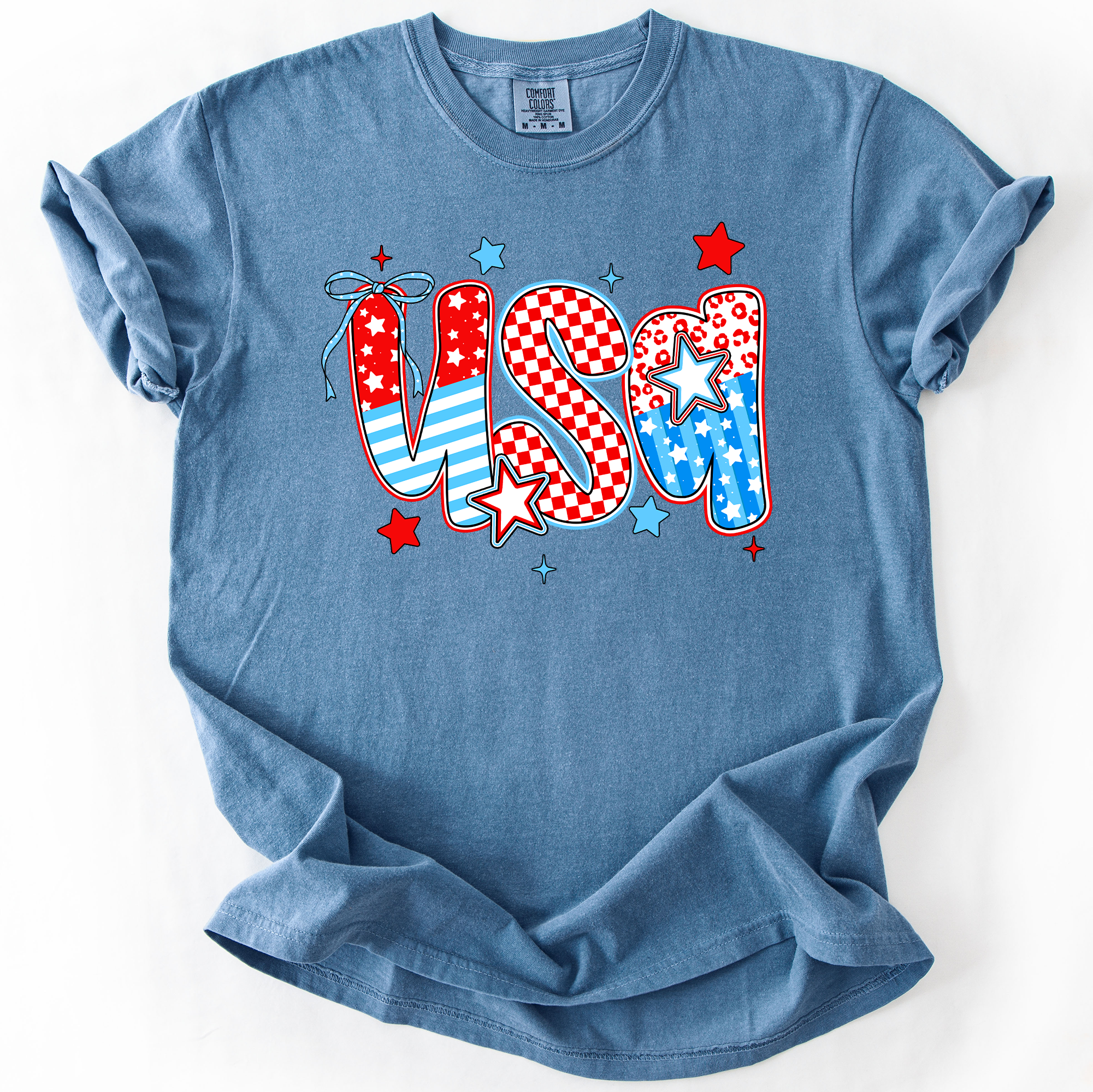 USA, Patriotic Patterns, Bow, Fourth of July, America, Comfort Colors T-Shirt