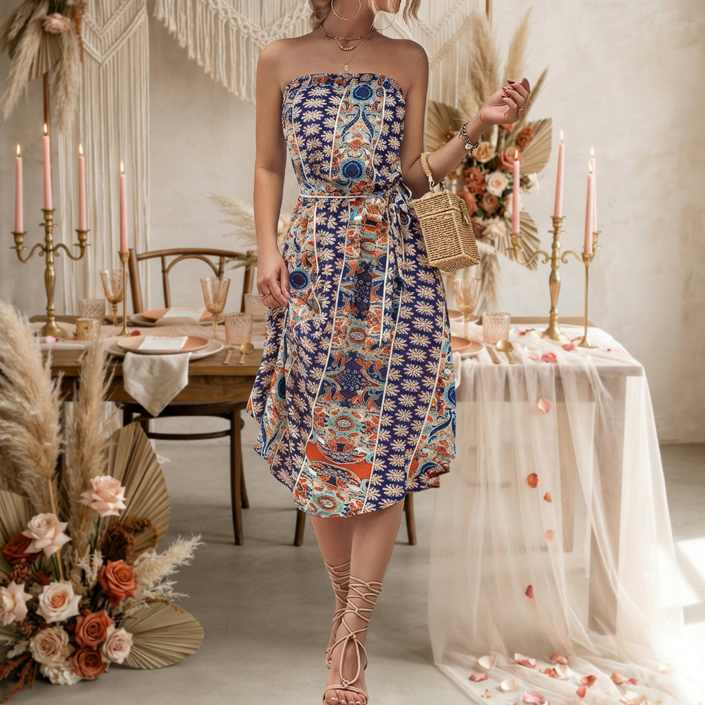 Summer Bohemian Strapless Maxi Dress