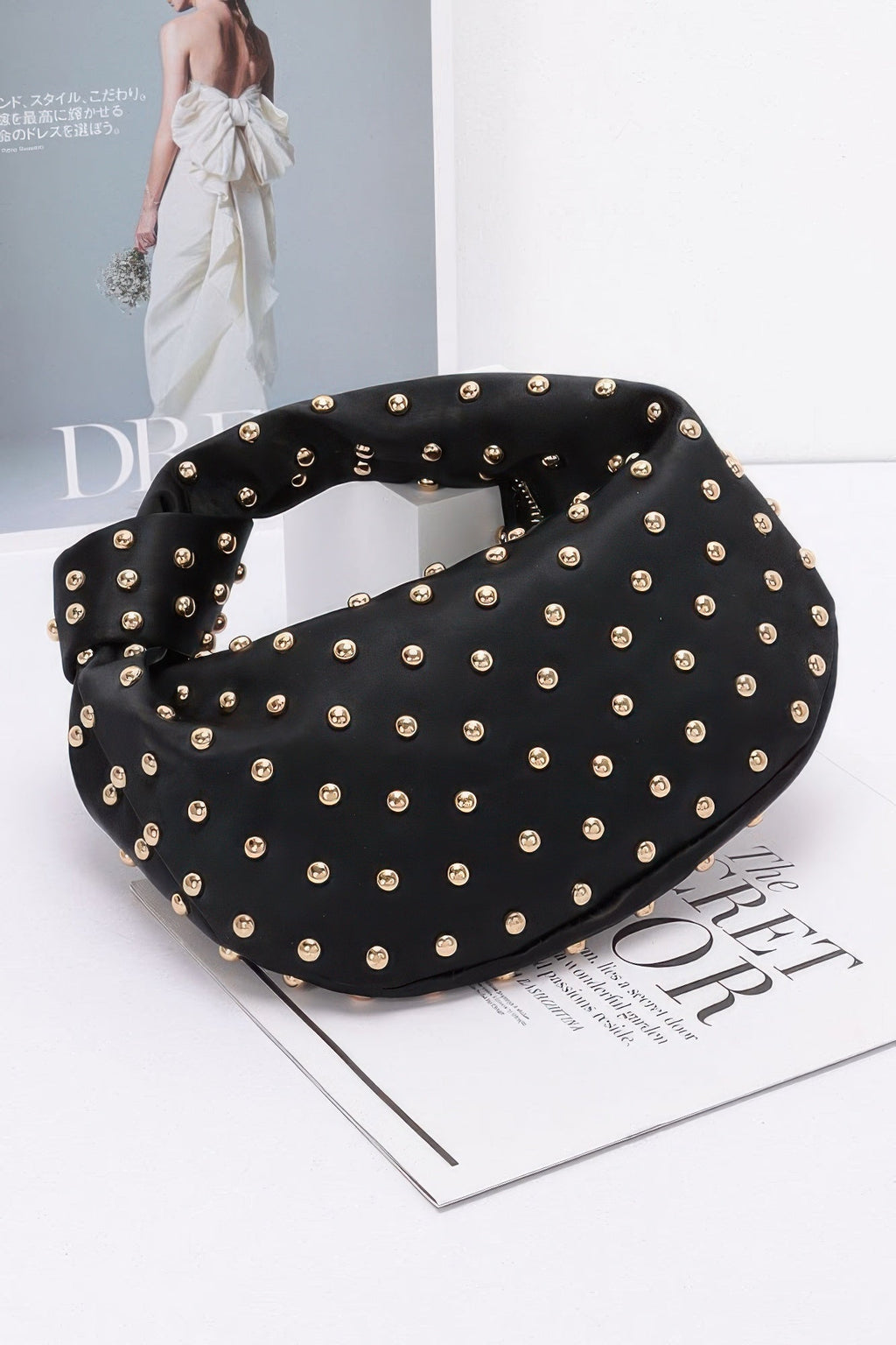 Satin Metal Studded Hobo Bag