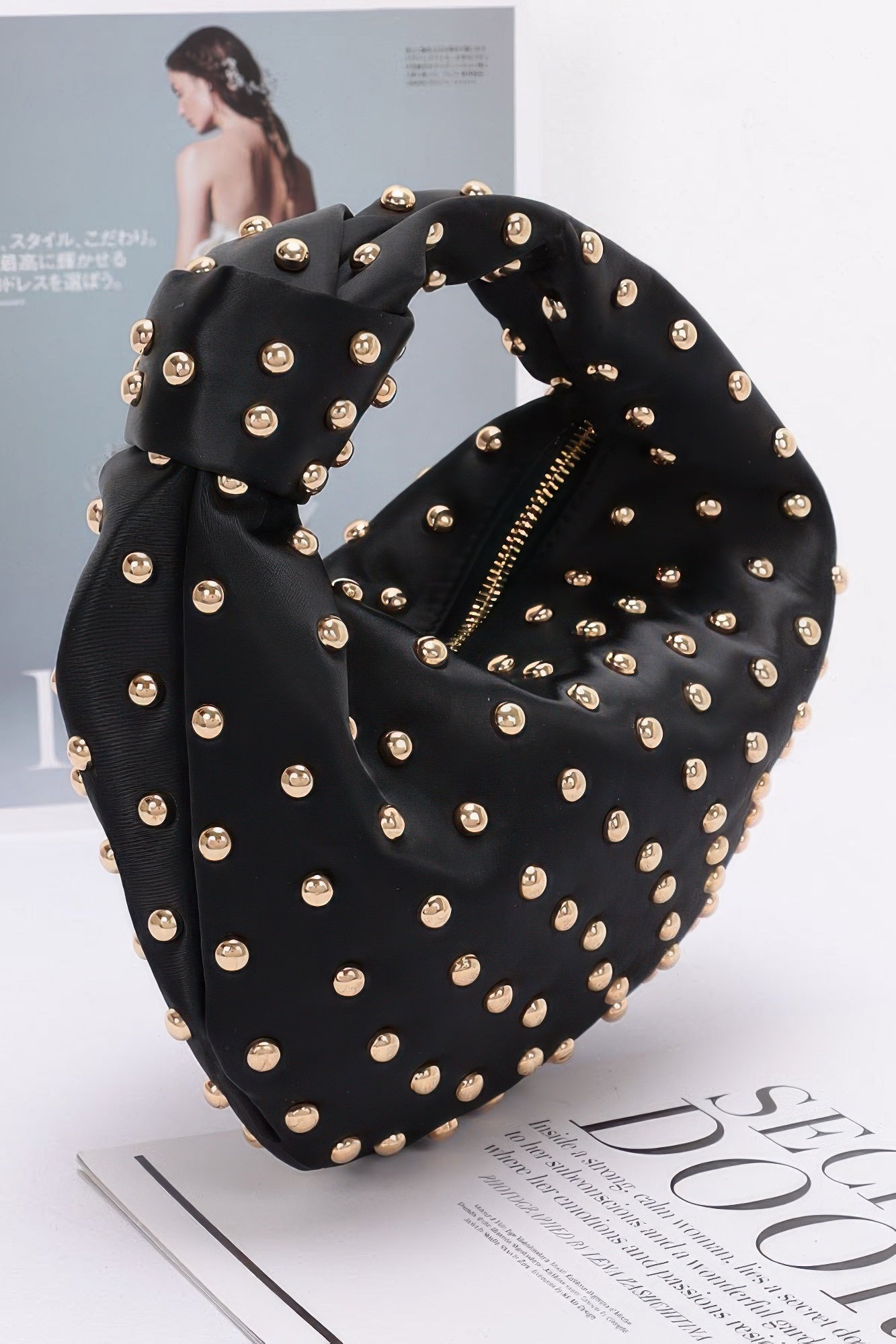 Satin Metal Studded Hobo Bag