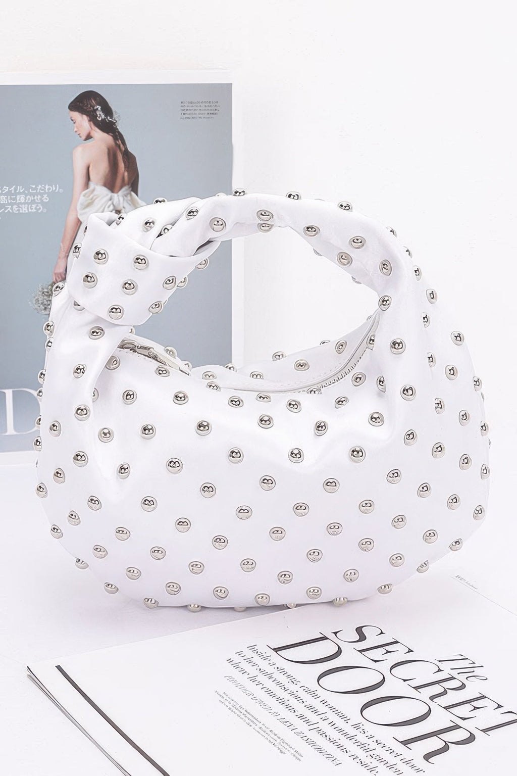 Satin Metal Studded Hobo Bag