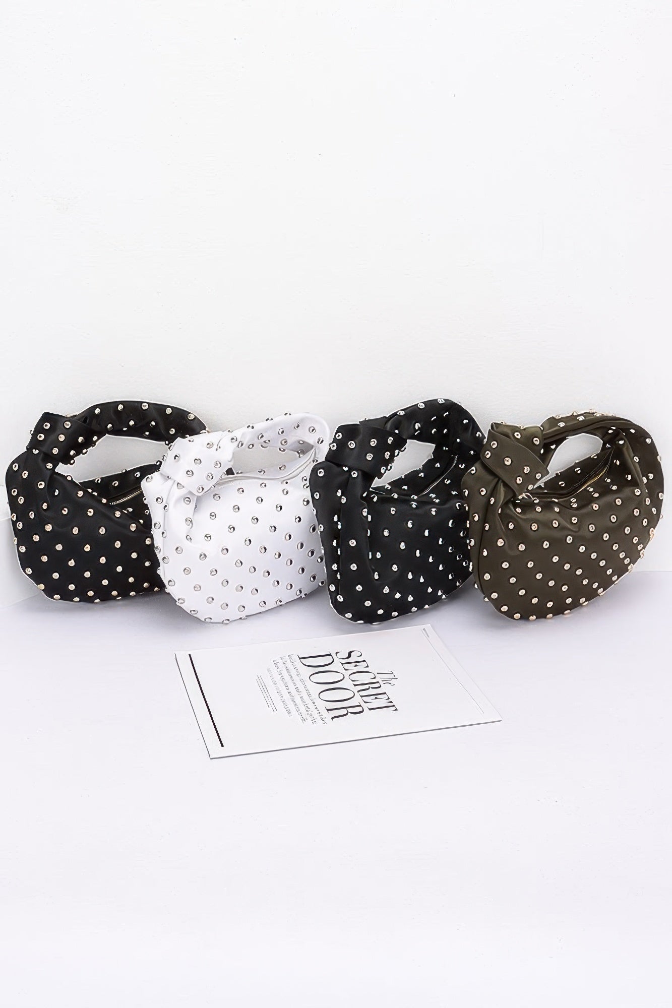 Satin Metal Studded Hobo Bag
