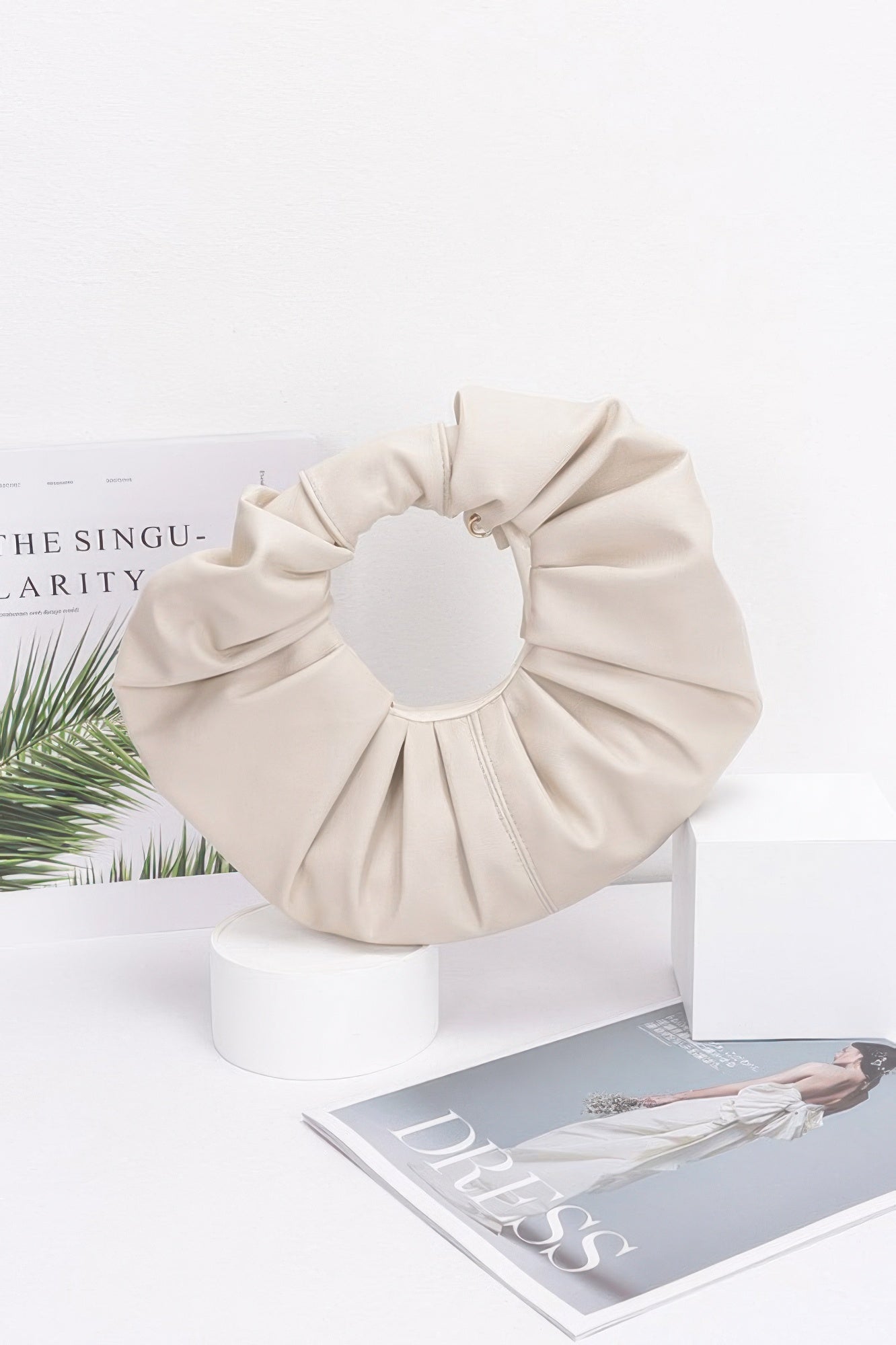 Faux Leather Pleated Handle Clutch